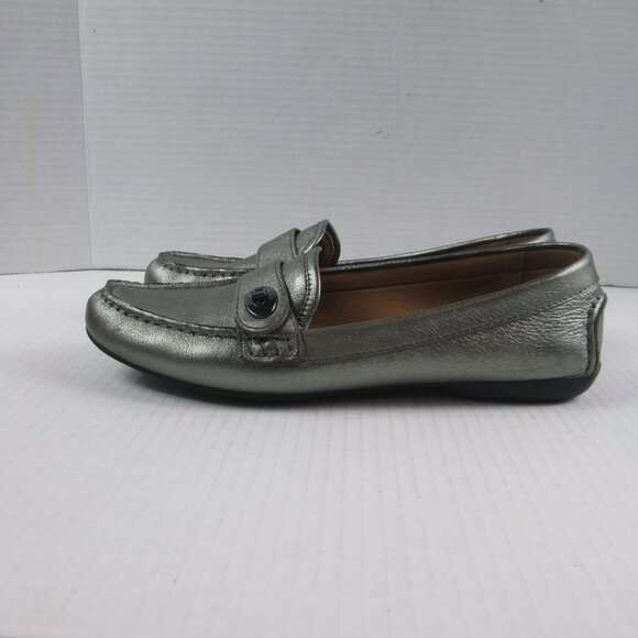 COACH Flash Metallic Leather Loafers 8 Silver Pewter Driving Flats A9377 - Picture 4 of 9